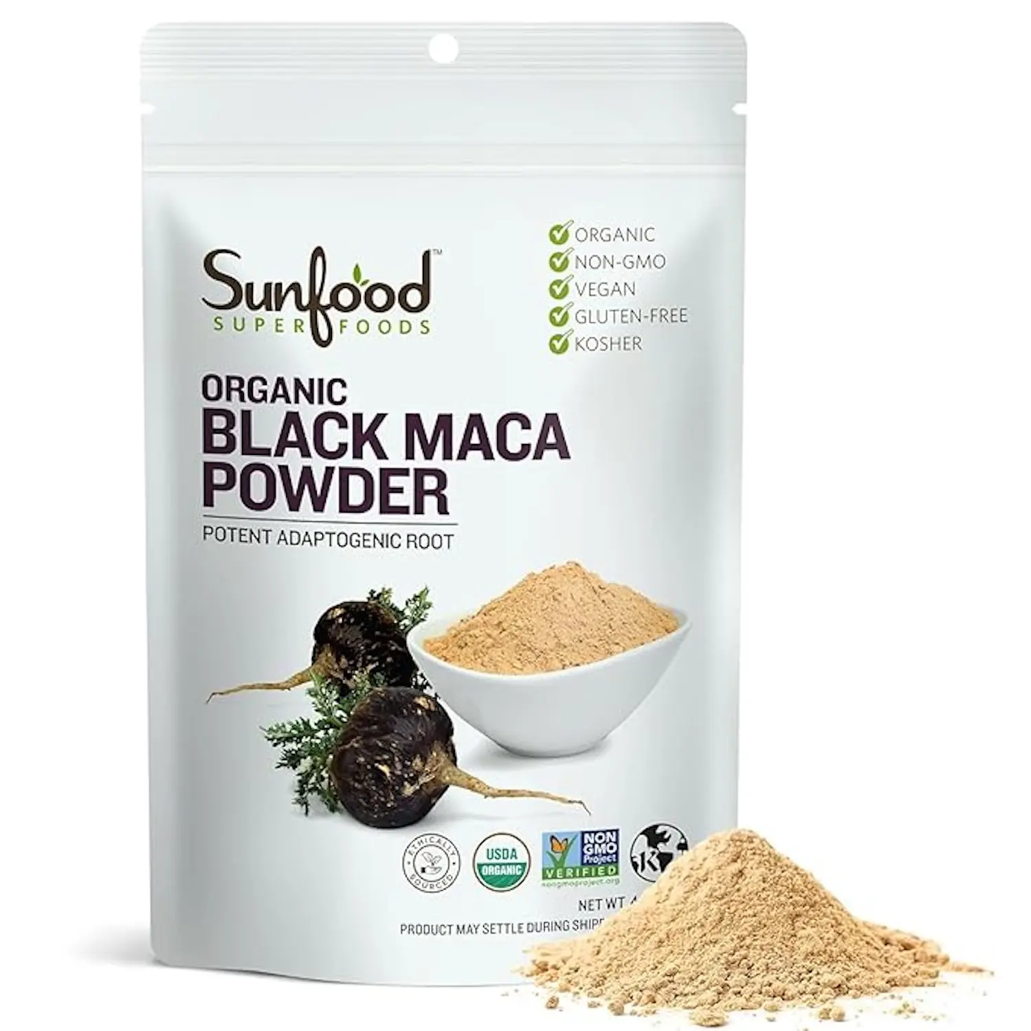 Sunfood Organic Black Maca Root Powder – Certified Peruvian Maca for Natural Energy, Hormone Balance & Endurance – 8 oz – Vegan, Gluten-Free, Kosher
