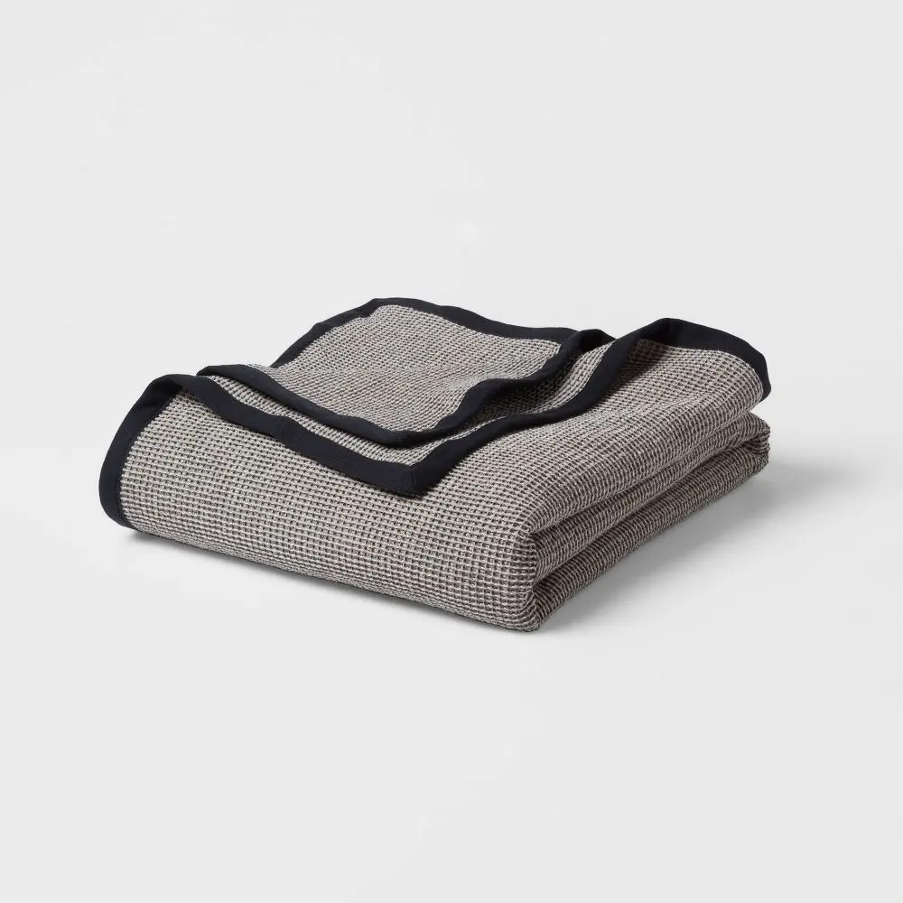 King Micro Waffle Coverlet Black - Threshold: Cotton Dobby Weave Reversible Machine Washable