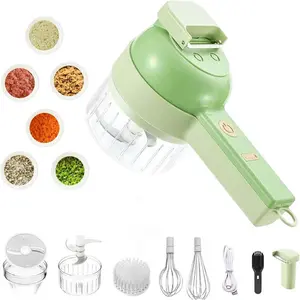 4 in 1Handheld Electric Vegetable Cutter,Wireless Food Processor,Mini Wireless Electric Garlic Mud Masher for Garlic Pepper Chili Onion Celery Ginger Meat with Brush