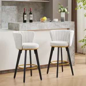 Counter Height Bar Stools Set of 2, 360° Swivel Upholstered Barstools with Backs and Metal Legs, 26" H Seat Height, Velvet Fabric,Goldy Footrest
