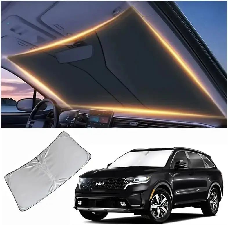 Kia Sorento Windshield Sunshade, Visor-Mounted Front Window Auto Protector for 2010-2025 Models, All-Seasons Car Exterior Accessory
