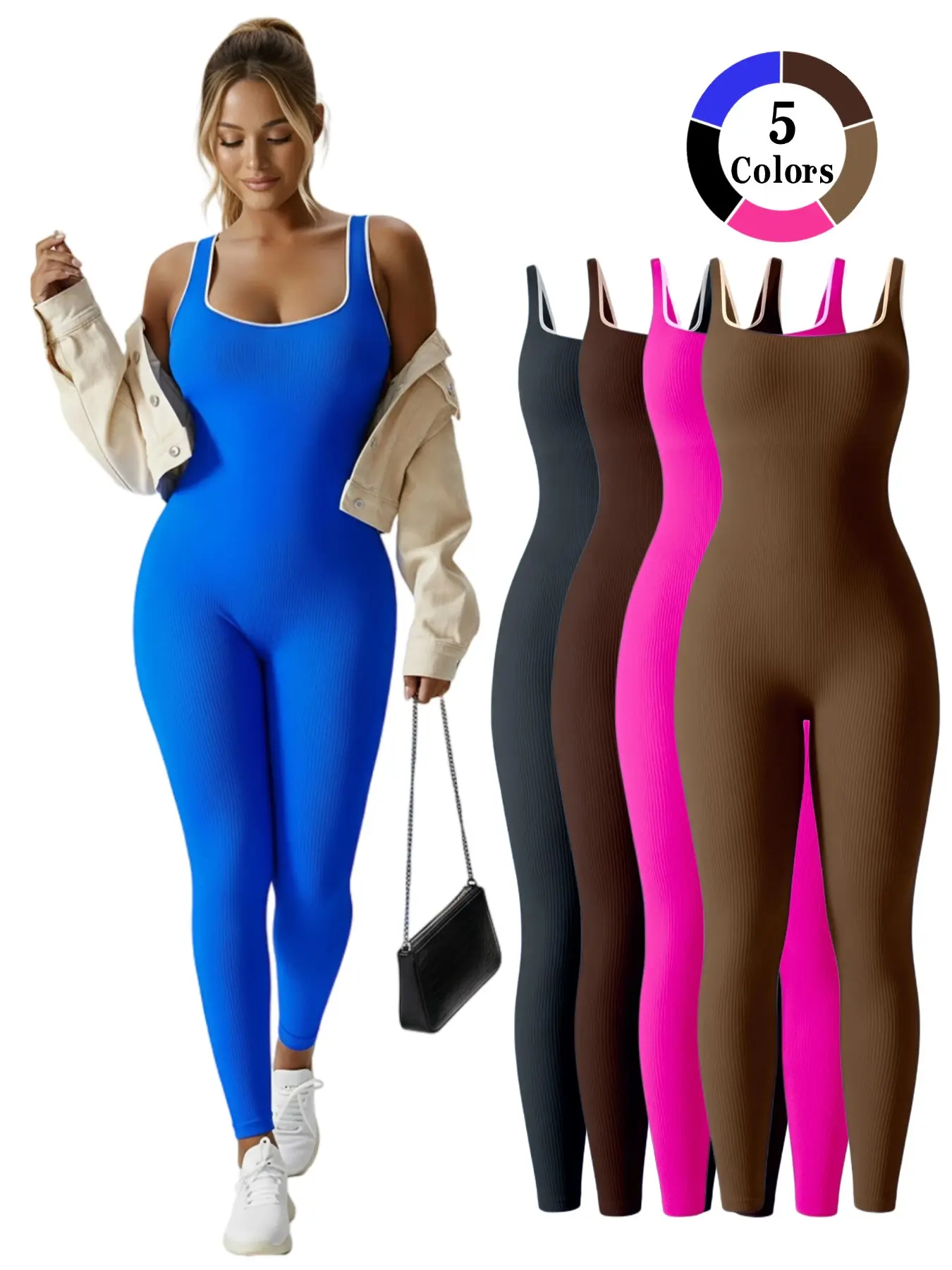 Women's High Elasticity Yoga Jumpsuit, Stretchy Jumpsuit, Sportswear Jumpsuits, Fitted Sporty Gym Wear, Stretchable Activewear, Indoor & Outdoor Running Overall, Workout Jumpsuits, Multiple Colors Available