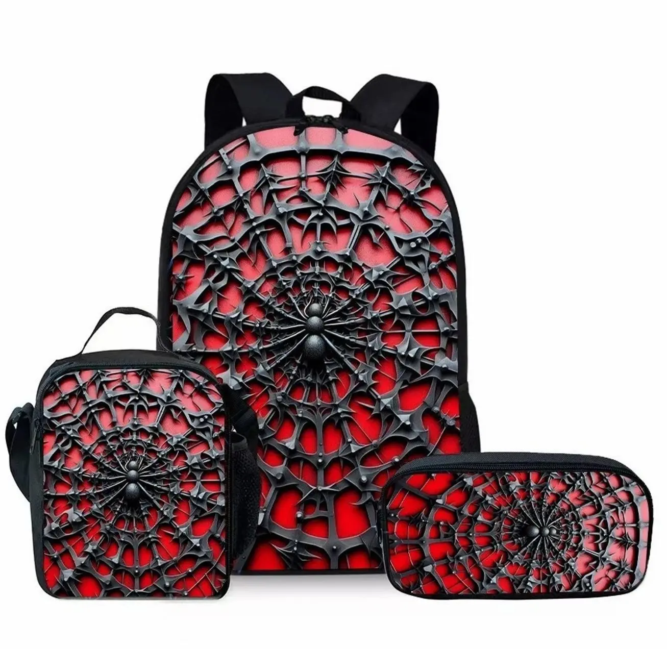 Generic Cool Red Blue Spider Hero Student Backpack Set 2026 | 3Pcs School Bookbag Insulated Lunch Bag Pencil Case | Boys Gift