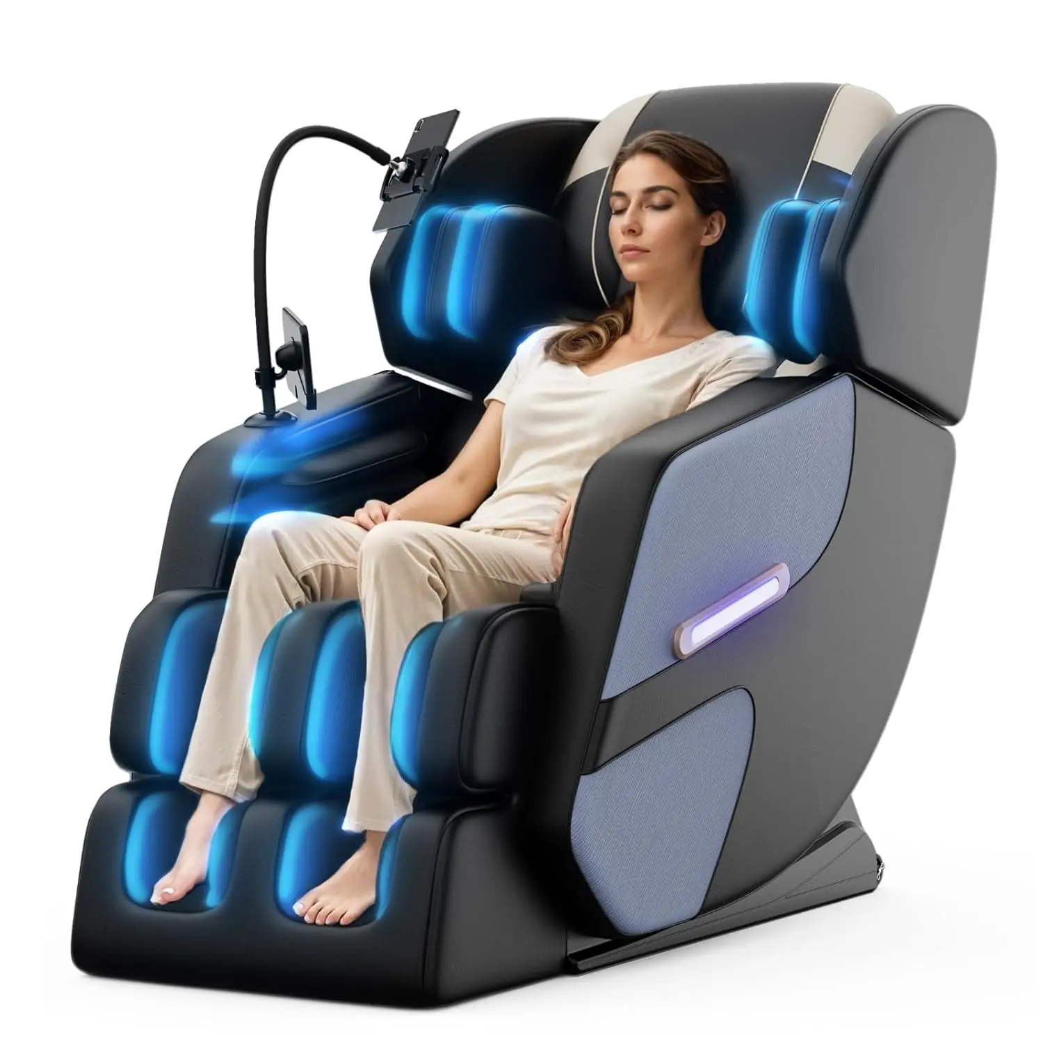 Full Body Zero Gravity Massage Chair, Auto Massage Programs with 6 Rollers, Airbag & Heated Foot Massage, Touch Screen Control, Electric Relax Recliner, Home Massage Furniture,Blue