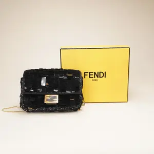 Pre-owned Sequin Crossbody Bags FENDI Black Nano Baguette Crossbody Bag
