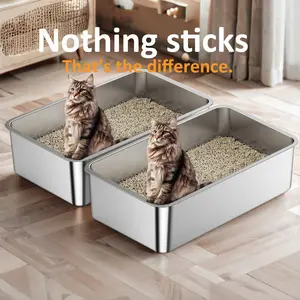 Zarler Stainless Steel Cat Litter Box Non-Stick Easy to Clean Made for Multi-Cat Homes