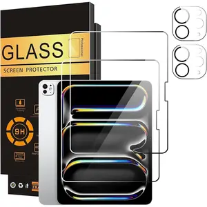 2 Pack Screen Protector for iPad Pro 13 Inch 2024 7th Generation + 2 Pack Camera Lens Protector,Tempered Glass Anti-Scratch Case Friendly, Compatible with Face ID Apple Pencil[4 Pack]