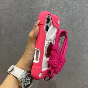 Dazzling New iP17promax Lanyard Phone Case Double Ring Thickened 16 Super Anti-Fall 15 Silicone 134 Skin Feeling 13 12 Protector Screen Protector Cover Protection with Supplier Warranty - Protective