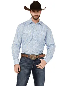 Stetson Men's Medallion Print Long Sleeve Pearl Snap Western Shirt - 11-001-0425-5020 Bu