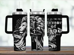 Armor of God 40oz Tumbler With Handle, Christian Men Lion Knight Insulated Cup, Put On The Full Armor Of God Ephesians 6:10-17 Religious Gift for Him, Husband, Pastor Travel Coffee Mug, Flasks Stainless Steel Viral Tiktok 2026