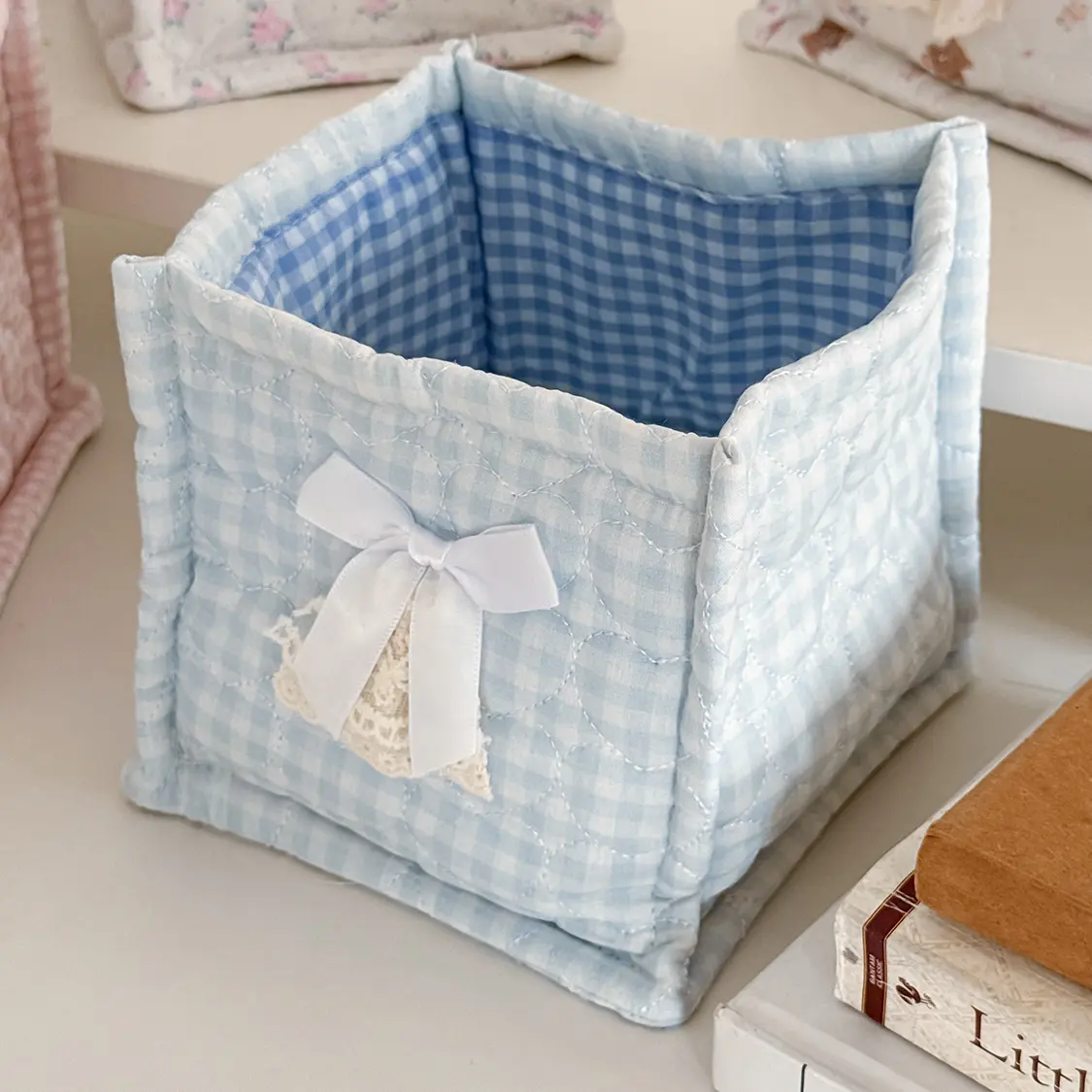Lace Sweetie (Square Storage Basket) [Blue Checker