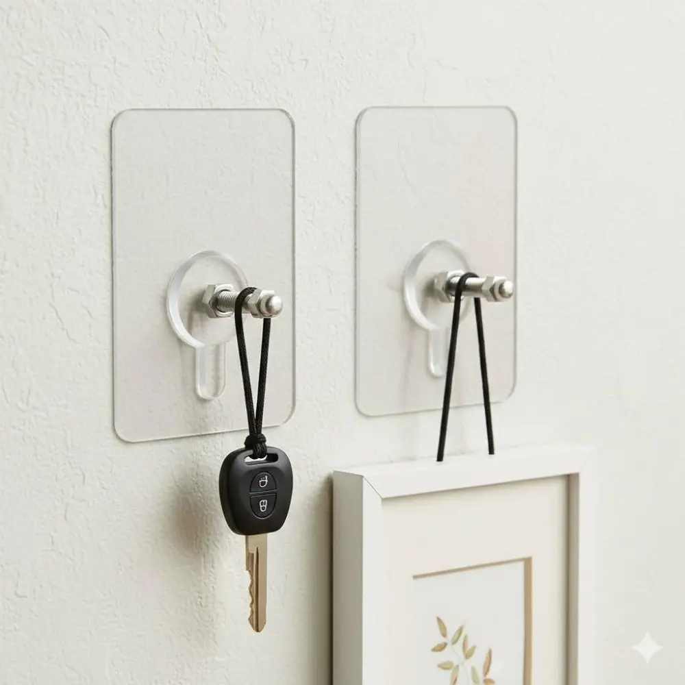 No-Drill Wall Hooks Wall Mounted Storage Invisible Heavy Duty Adhesive, Removable Picture Frame Hanging Kit for Plasterboard Hard Wall, Damage-Free Reusable Mounting Tool for Home Decor Photo Display with Strong Hold.
