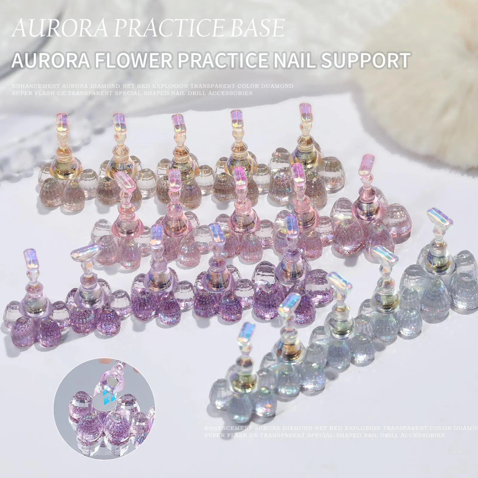 1pcs Aurora Flower Magnetic Nail Tip Display Stand for Manicure Press-On Nail Training Gel Nail Polish Nail Tip Display Tool