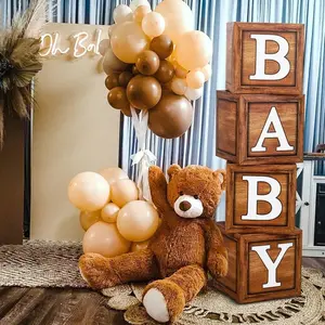 Wooden Baby Shower Box, Themed Gift Box, 4 Counts/set Baby Shower Blocks with Letters, Balloons and Bear, Baby Shower Decoration for Birthday Party, Gifts