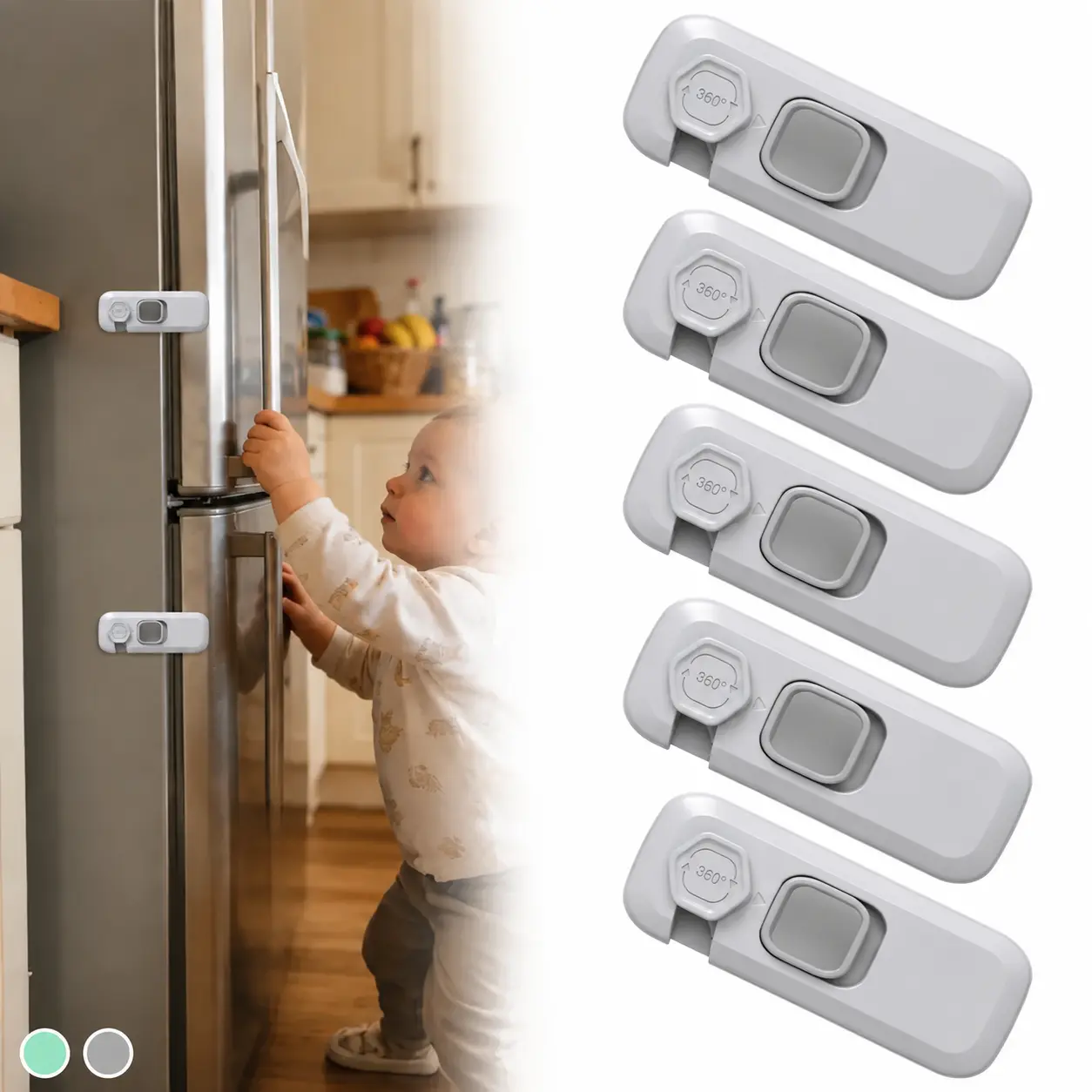 summerwins 5-PCS Child Safety Strap Locks - ABS Plastic, Self-Adhesive 3M Pads, No-Drill Easy Installation for Cabinets/Drawers, High Chair, Mothers Day Gift