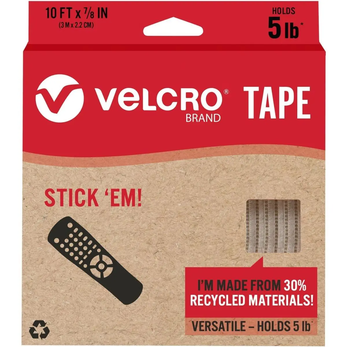 VELCRO Eco-Friendly Adhesive-Backed Cloth Hook and Eye Tape - 10 ft Length, 10x0.88" Width, Recycled Material, Strong Adhesive Backing, Reusable Traceless Tape, Easy Velcro, Easy Installation, Indoor DIY Scrapbooking & Stamping Supply