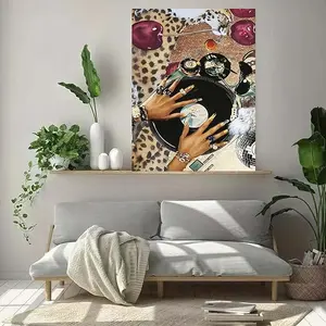 5D DIY Full Drill Diamond Painting Kit Leopard Print DJ Hand Vinyl Collage Y2K Aesthetic Art Craft for Girls Home Wall Decor