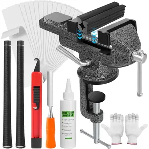 -in- Golf Grip Kit for Regripping Golf Clubs, 360? Swivel Portable Table Vise Rubber Clamp Golf Grip  with Golf Grip Replacement Tape and Solvent, Golf Club Regripping Kit