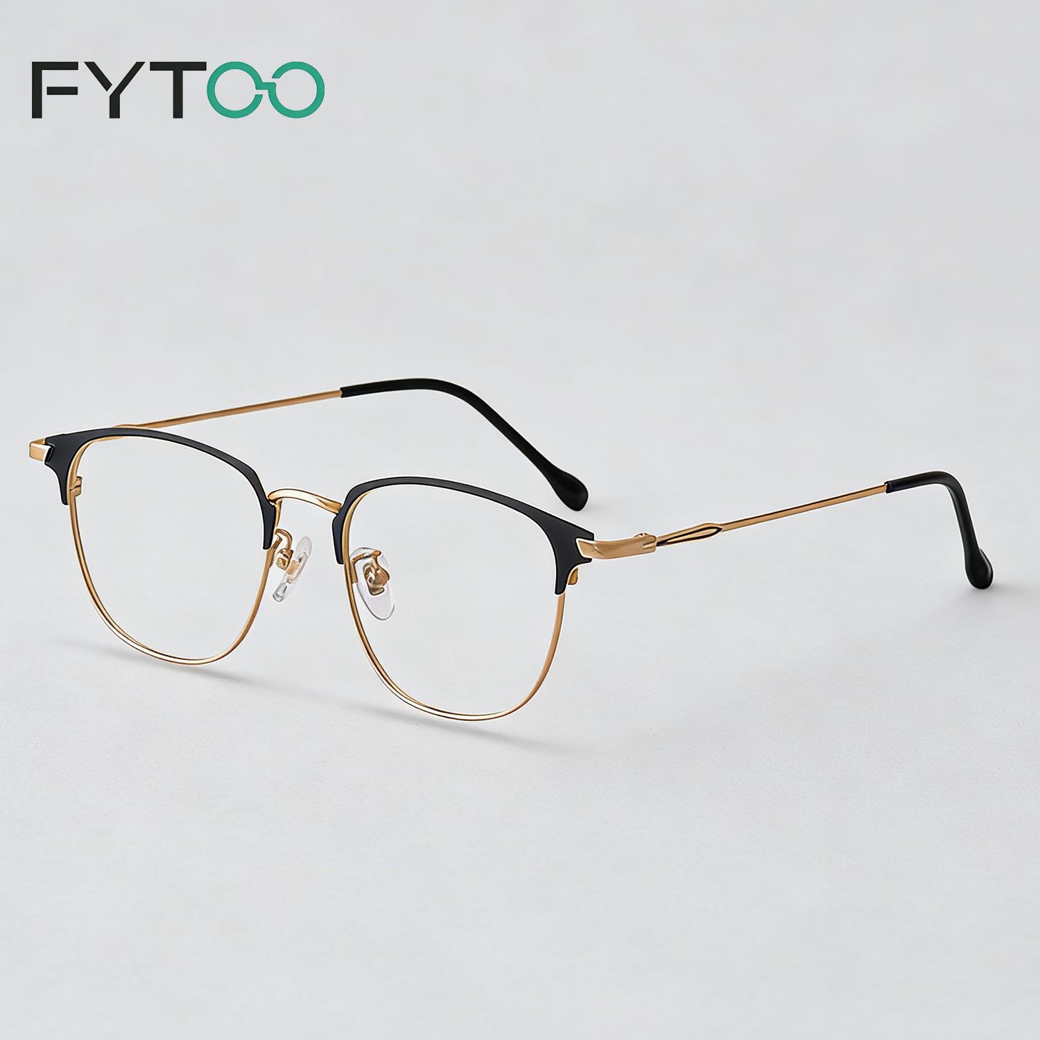 FYTOO Ultra Light Titanium Alloy Eyeframe, Black Frame, Men's and Women's Business Frame, Office Fashion Glasses