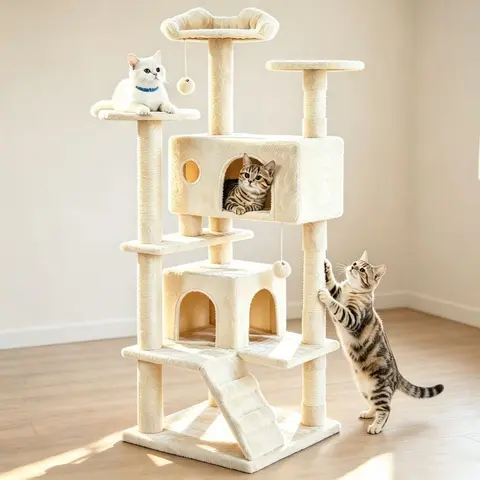 Cat Tree Tower for Indoor Cats - Multi-Level Cat Condo with Scratching Posts, Large Condo Climbing Ladder, Plush Toy for Kitten cat treehouse,Gift for Pet Owners