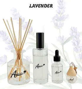 Lavender - Full Experience Aromatherapy Bundle with Reed Diffuser, Home Spray, Water Soluble Essence, & Car Air Freshener for Calm & Clarity