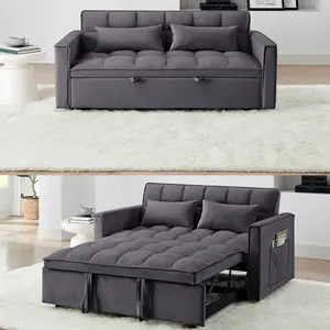 Convertible Sleeper Sofa Bed, Modern Futon Couch Pullout Couches Bed, Small Loveseat with Adjustable Backrest, Storage Pockets and Pillows for Living Room