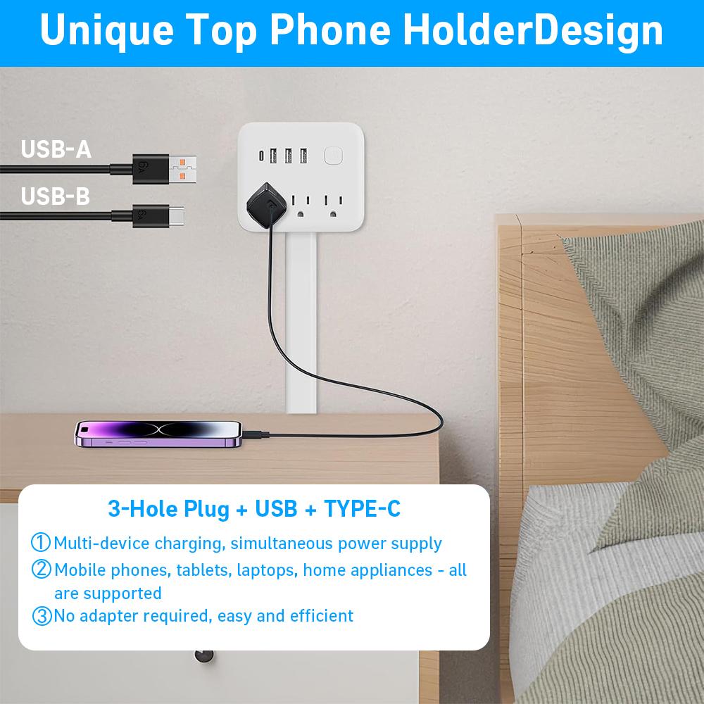 Compact Home Supplies Outlet Splitter Expander - 180° Rotatable Wall Plug Extender, Telescopic Adjustable Length, Security-Upgraded, for Behind Couch, Nightstand Power Access Expansion