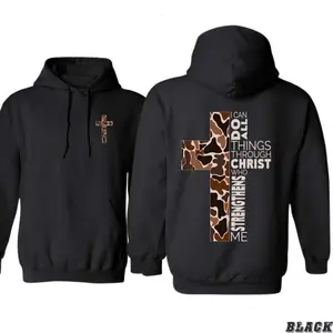 Christian Camo Cross Hoodie  Verse Design Cozy Sweatshirt for Faithful Believers Perfect  for Outdoorsmen Men Women