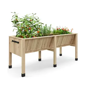 Elevated Wood Planter Box 72x26x30 in with Hooks & Liner, Raised Garden Bed for Patio Vegetables Herbs