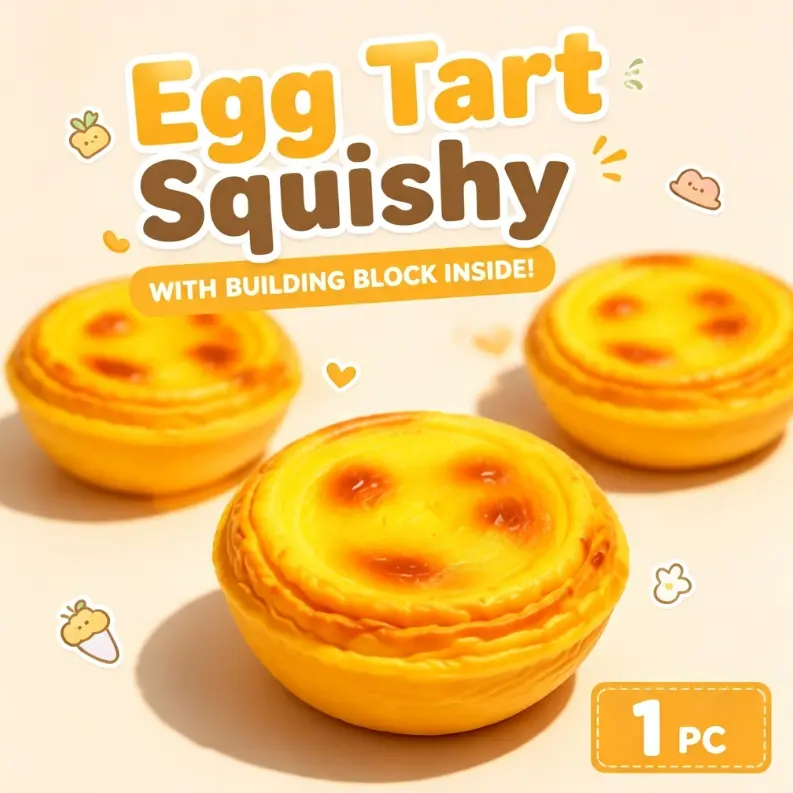Crispy-sound egg tart squeeze toy, soft squishy block stress-relief finger toy, portable stress-relief relaxation toy, cute egg tart desktop relaxation toy, an ideal gift for casual fun and entertainment