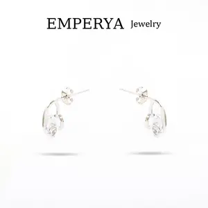 EMPERYA Silver Tone Double Row Curved Ear Jacket | Elegant Micro-Pave & Polished Dual Arc Studs | Modern Floating Ribbon Style Earrings | Minimalist Sophisticated Jewelry for Women