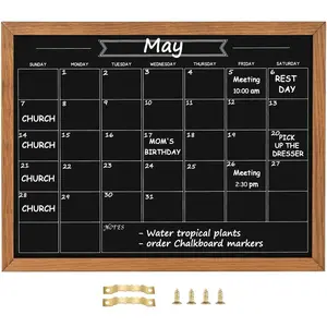 Calendar Chalkboard, 13" * 17",  Surface Rustic Brown Solid Pine  Frame Chalk Board for Planning/School Timetable/Memo, Hanging Board for Office, School and (YLHB-QZ-3343)