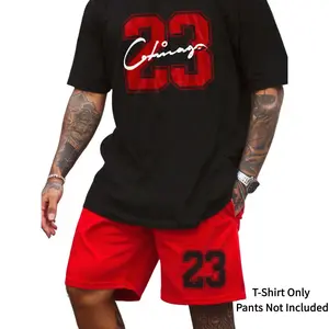 1  piece Men'S Suitable Casual Soft Crewneck Breathable T-Shirt 23 Chicago Soft Flower 100% Cotton Knitted Fabric High Stretch (High Stretch) Four Seasons Comfort
