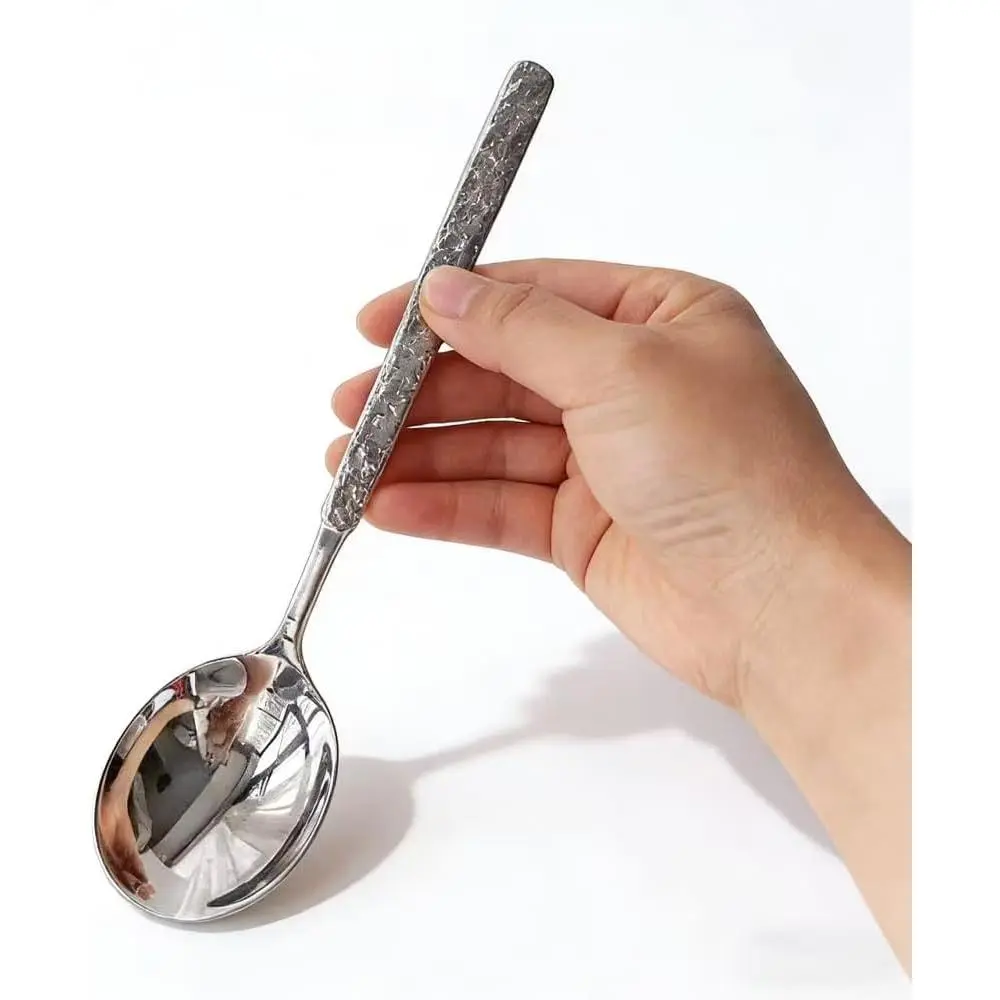304 Stainless Steel Soup Spoons, 7.7 in Large Round Bouillon Spoons, Thick Tablespoon, Dishwasher Safe, 4-