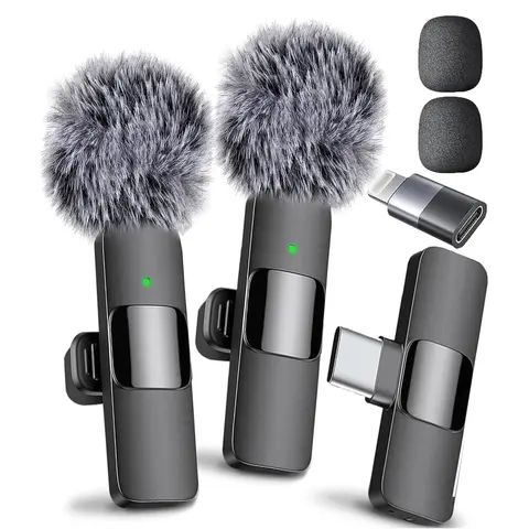 Wireless Microphone Set, Professional USB Rechargeable Directional Lavalier Mic for Recording Interviews, Podcasts, Vlogs and Video, Cordless Mics