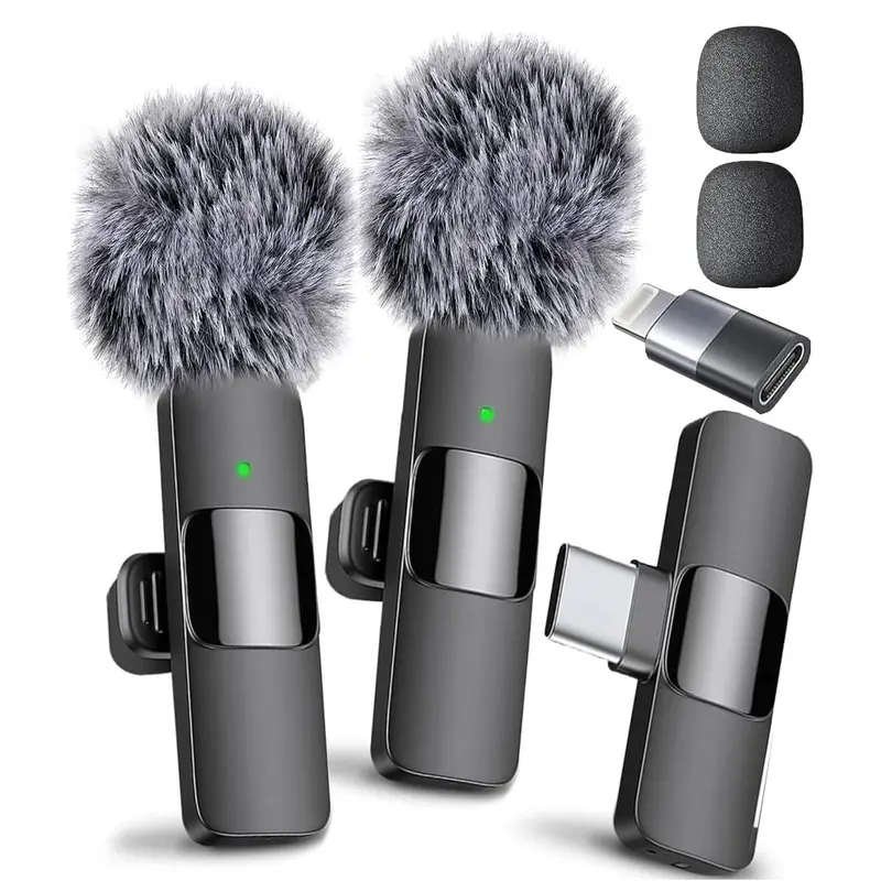 Wireless Microphone Set, Professional USB Rechargeable Directional Lavalier Mic for Recording Interviews, Podcasts, Vlogs and Video, Cordless Mics