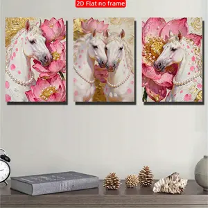 2D Frameless 3-Piece Set Couple Horses, Starry Background Canvas Poster, Abstract Horse Art Print, Home Decor, Wedding Gift, Valentine's Day Gift