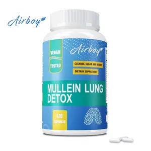 Airboy - Mullein Lung Detox Capsules, Suitable for Smokers, Supports Lung Health and Smoother Breathing, Natural Lung Cleanser with Herbs and Proven Nutrients, 120 Vegetarian Capsules