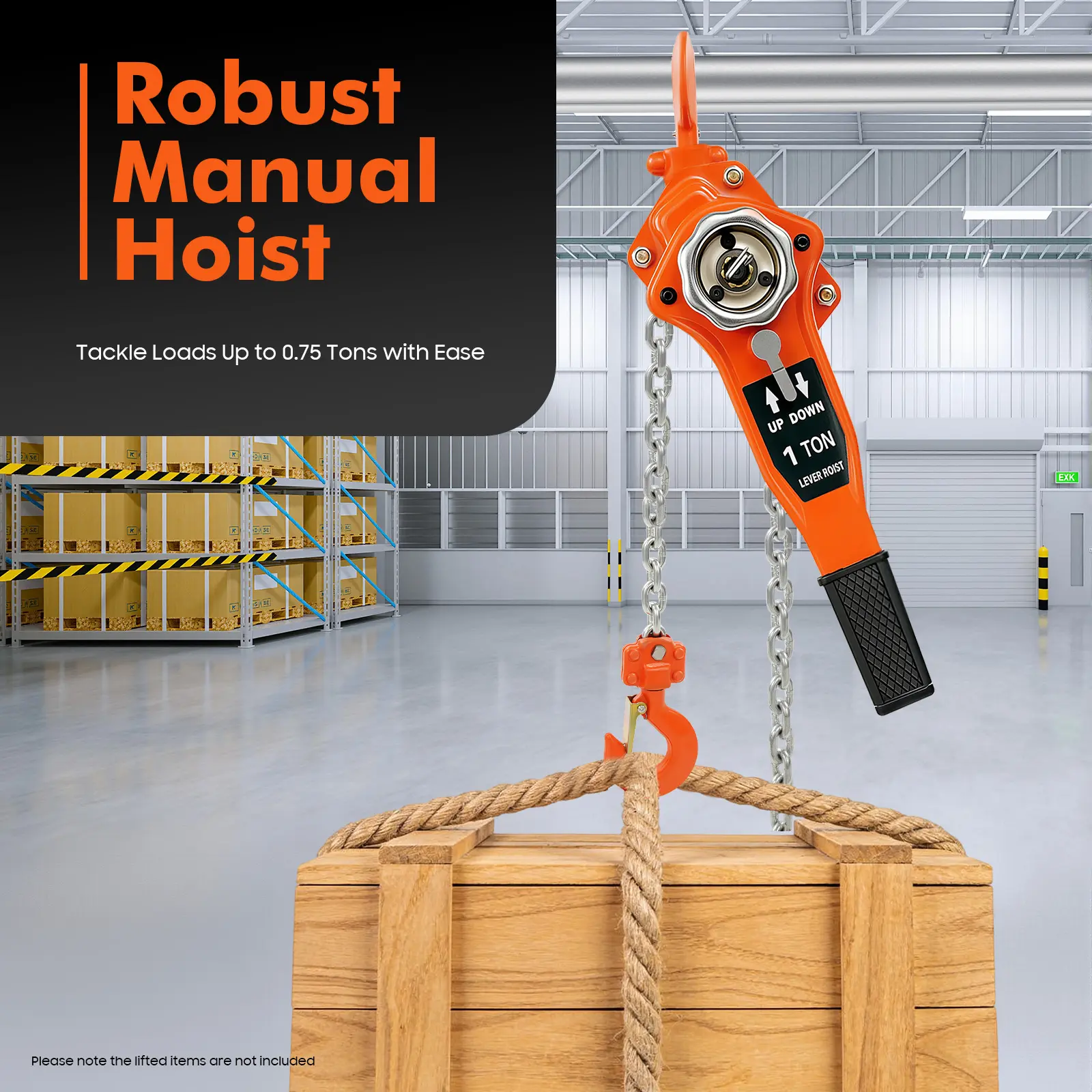Orange Manual Chain Hoist 1650LBS 10ft Lift G80 Manganese Steel Chain Safety Brake Heavy Duty for Garage Workshop Construction Warehouse Lifting