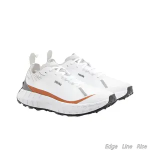Off-White Runners with Warm Orange Structural Line & Light Gray-Silver Accent Band — Synthetic Mesh Upper, Contoured EVA Midsole, Rubber Outsole with Embedded Tread Zones