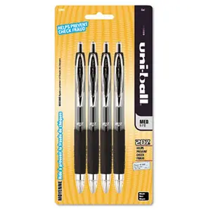 Uni-Ball Signo Gel 207 Roller Ball Retractable Gel Pen Black Ink Medium 4 per Pack