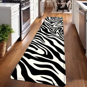 1PC， Black and White Zebra Pattern strip rugs, home décor, bathroom mats, entryway mats, bathroom non-slip mats, indoor entrance rugs, bedroom bedside mats, kitchen mats, hallway rugs, flannel sponge rugs, hallway runner rugs, Contemporary Rugs