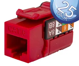 Vertical Cable CAT6 RJ45 Keystone Jack Ethernet Network Connector - Red - 25 Pack