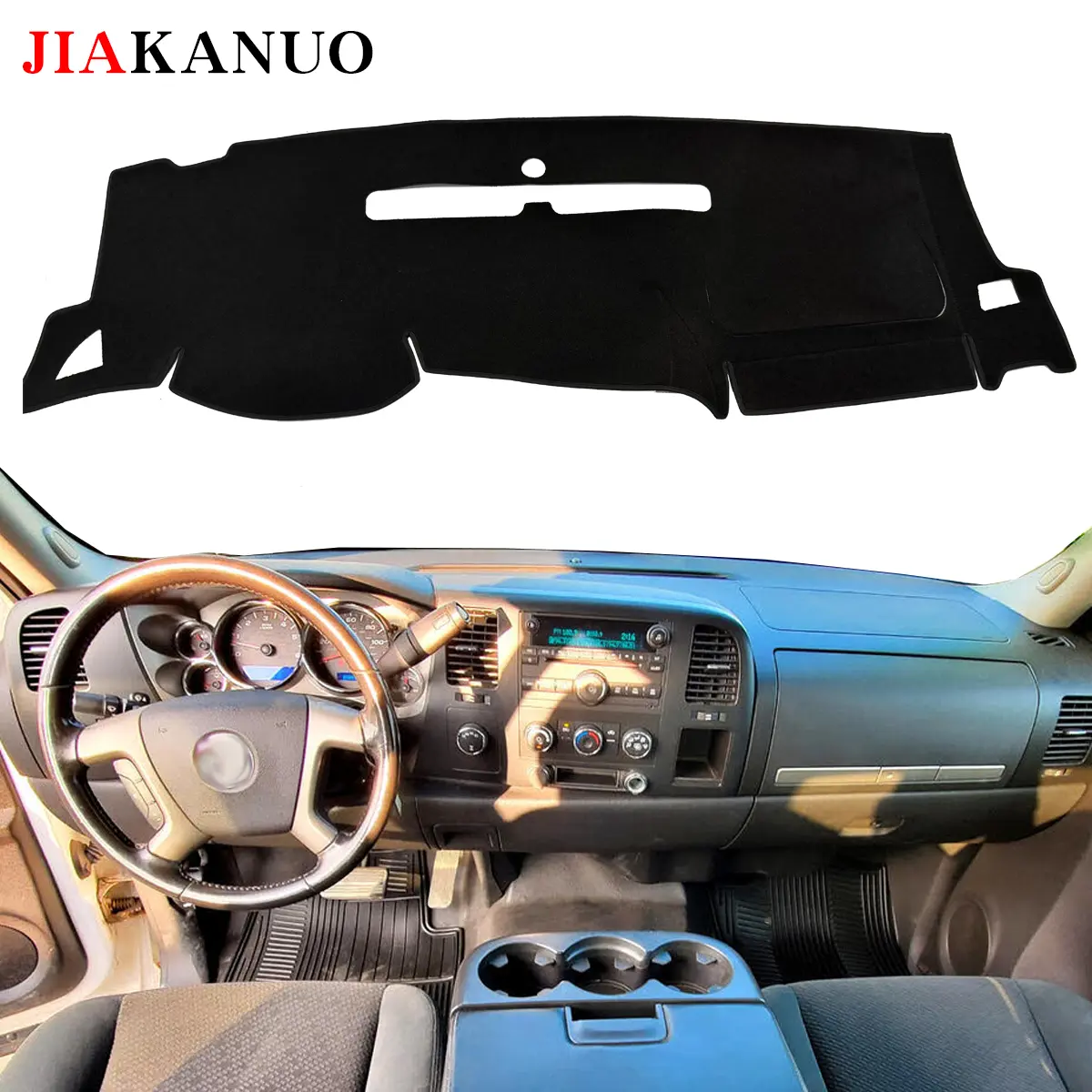 JIAKANUO Dashboard Cover Mat for 2007-2013 Chevrolet Silverado1500 2500 3500HD（NOT fit LTZ） /GMC Sierra1500 2500 3500HD（NOT fit Denali/SLT） Accessories Upgrade black polyester Dash Cover，Sunscreen, anti reflection, and dashboard protection