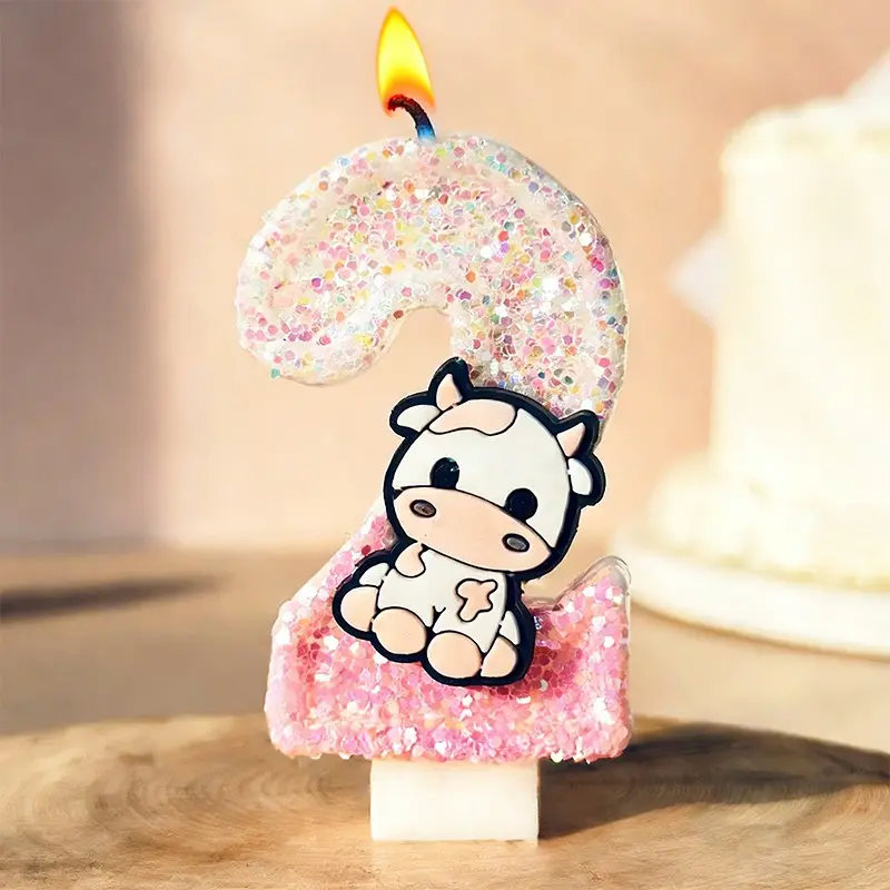 1pc Pink and white cow Birthday Candles, Number Candles, Cupcake Decorations, Macaron Birthday Cake Decorations, Cartoon Theme Party Supplies,princess birthday party setup, holiday crafts, anniversary gift, Cake Decorating Supplies