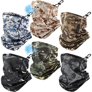 6 Pcs Adjustable Cooling Neck Gaiter Breathable Camo Balaclava Face Mask with Strap Mesh UV Sun Protection Scarf Gator for Men Hunting Sports Cycling