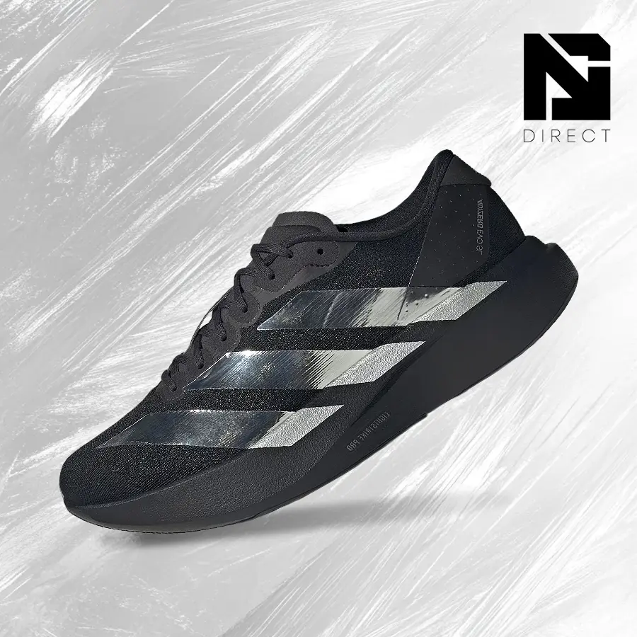 adidas Adizero Evo SLMetallic Stripes Black Silver– Men's Lifestyle Sneakers – shoes for man  - Running Shoes, Lightweight Shock-Absorbing Comfort, Breathable Everyday Fit, Gym Training to Street Casual Wear - back to school - KJ9663