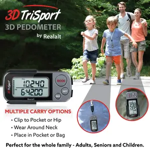 Walking 3D Pedometer with Clip and Strap, Free eBook | 30 Days Memory, Accurate Step Counter, Walking Distance Miles/Km, Calorie Counter