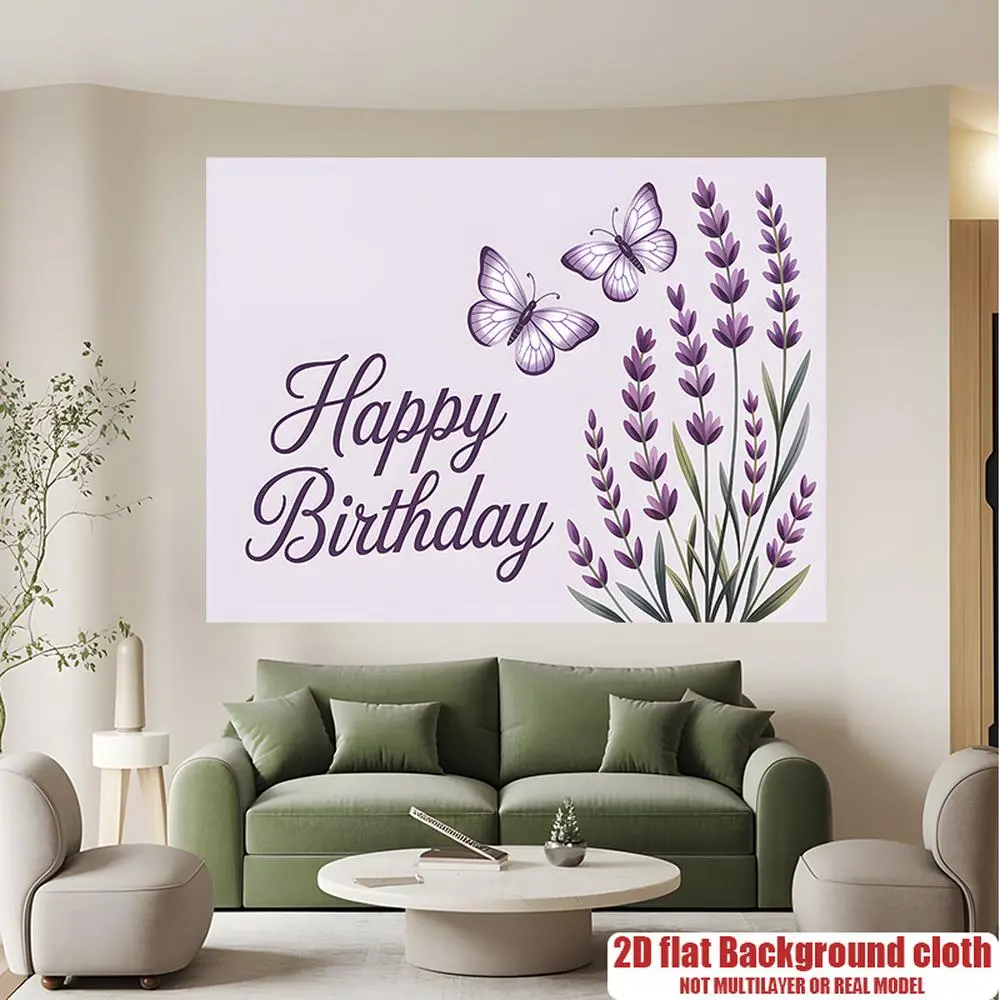 2D Polyester Flat Banner - Lavender Butterflies on Light Purple Backdrop, Birthday Party Decoration, Ideal for Personal Celebrations & Photo Backdrops