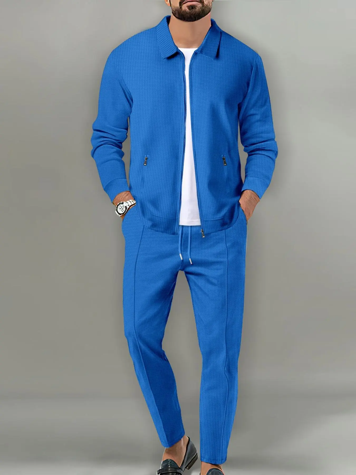 Two-Piece Set Men's Regular Fit Solid Zip Up Hooded Jacket & Drawstring Waist Pants, Casual Fashion Cozy Breathable Outfits for Daily Outdoor Wear, Men Clothes for Spring Fall, Menswear